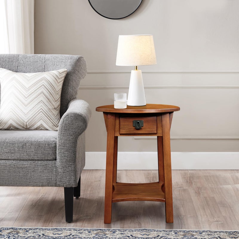 Leick Home Mission End Table, Solid Wood, 18 in. Round, 1 Storage Drawer, Bottom Shelf, Easy-Assembly, For Living Room/Bedroom, Russet, 18.0 in. Diameter x 24.0 in. H, 9056-RS - Image 2